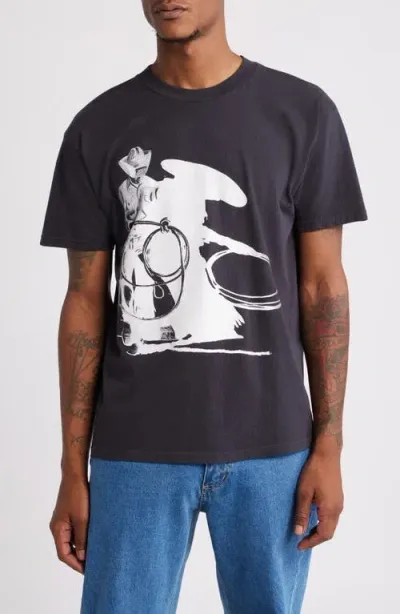 One Of These Days Wanted Cotton Graphic T-shirt In Sun Faded Washed Black