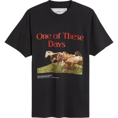 One Of These Days Wild Horses Cotton Graphic T-shirt In Washed Black