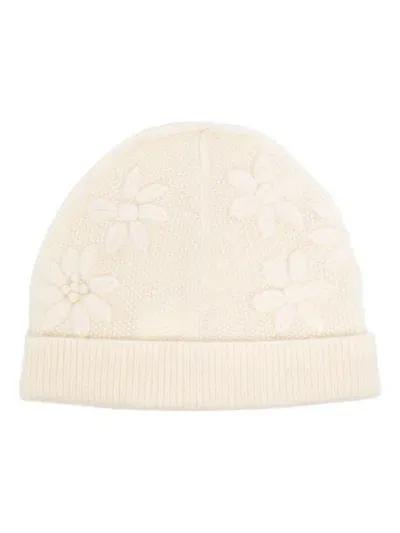 Onefifteen Floral-embroidered Knit Beanie In White