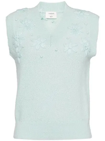 Onefifteen Floral-embroidered Knitted Vest In Blue