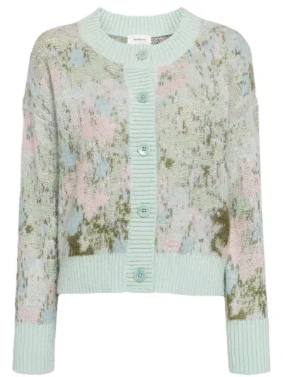 Onefifteen Floral-intarsia-knitted Cardigan In Blue