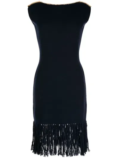 Onefifteen Fringed-edge Wool Dress In Blue