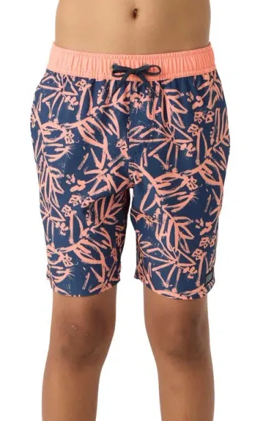 O'neill Kids'  Hermosa Swim Trunks In Navy/coral