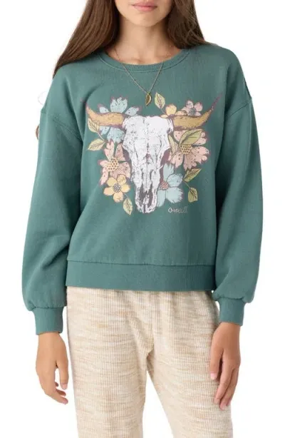 O'neill Kids' Ana Cotton Graphic Sweatshirt In Silver Pine