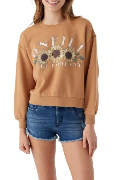 O'neill Kids' Ana Cotton Graphic Sweatshirt In Tobacco Brown