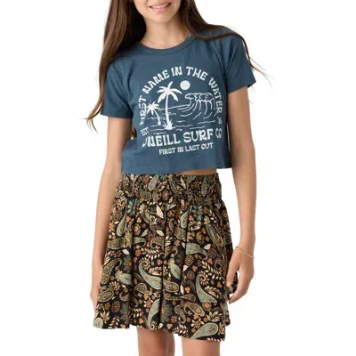 O'neill Kids' Beachside Bliss Cotton Graphic Crop T-shirt In Slate