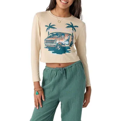 O'neill Kids' Coastal Cruiser Crop Cotton Graphic T-shirt In Cement