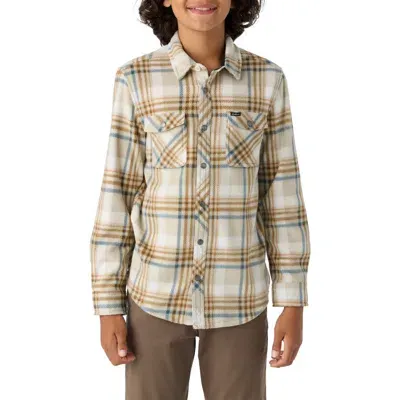 O'neill Kids' Glacier Plaid Superfleece Snap-up Shirt In Light Khaki