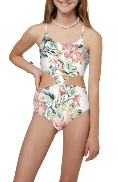 O'neill Kids' Knot Front One-piece Swimsuit In Vanilla Floral