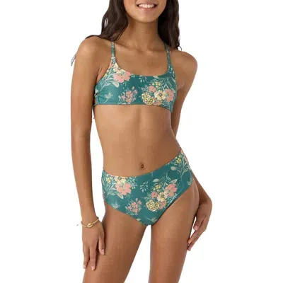 O'neill Kids' Naya Floral Strappy Two-piece Swimsuit In Silver Pine