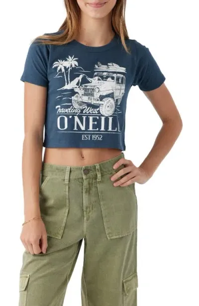 O'neill Kids' Traveling West Cotton Graphic Crop T-shirt In Slate