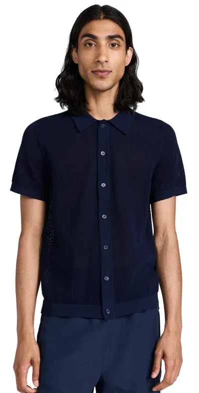 Onia Crochet Knit Button Up Deep Navy