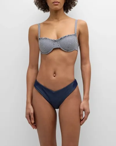 Onia Marilyn Striped Seersucker Bikini Top In Blue