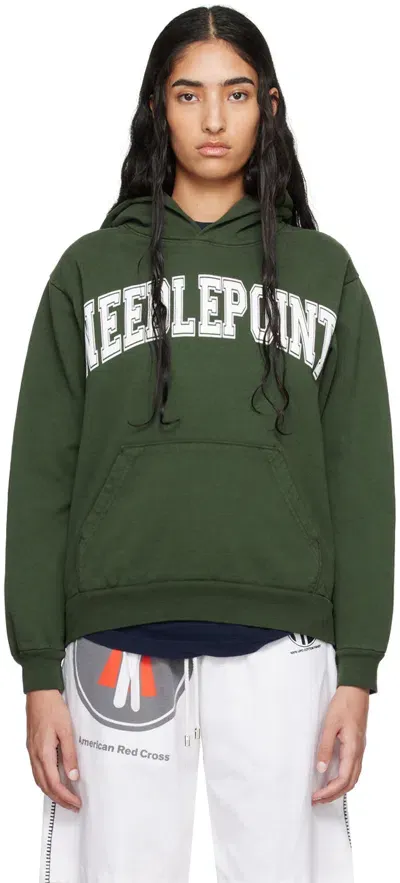 Online Ceramics Green 'needlepoint' Hoodie In Ivy