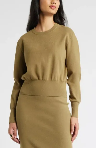 Open Edit Blousson Sweater In Olive Brine