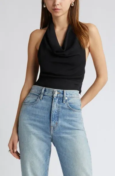 Open Edit Cowl Neck Halter Top In Black