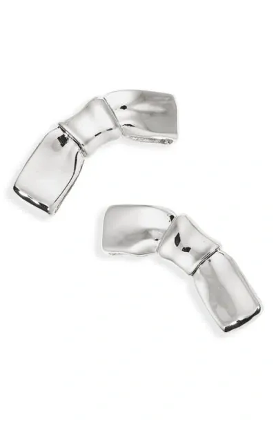 Open Edit Curved Bow Stud Earrings In Rhodium