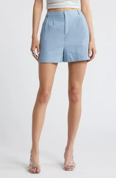 Open Edit High Waist Linen Blend Shorts In Blue Chambray