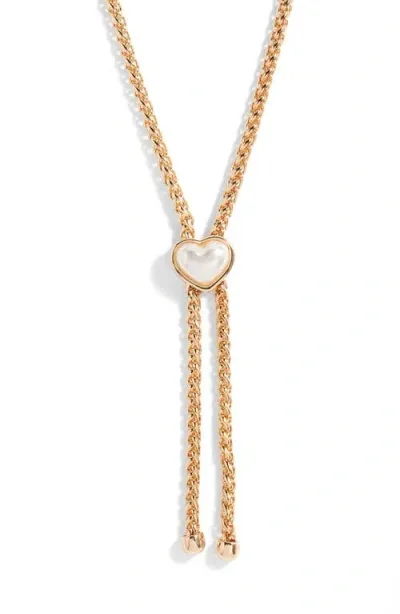 Open Edit Imitation Pearl Heart Slide Wheat Chain Bolo Necklace In White- Gold