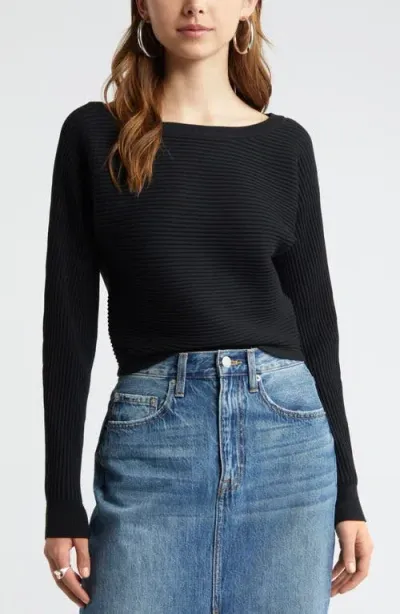 Open Edit Luxe Sculpt Rib Dolman Sleeve Sweater In Black