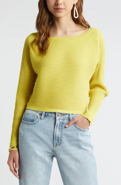 Open Edit Luxe Sculpt Rib Dolman Sleeve Sweater In Yellow Celery