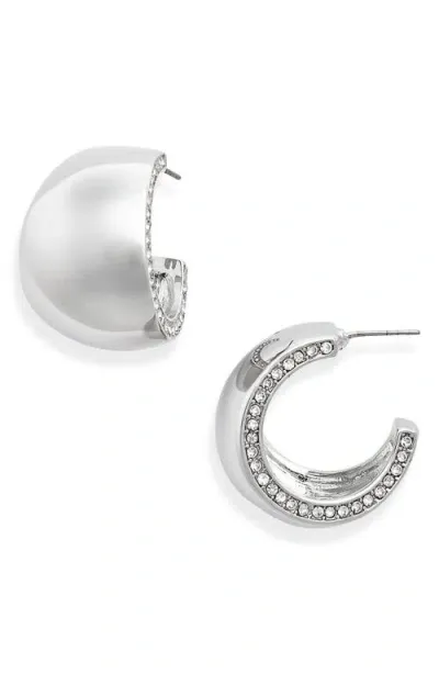 Open Edit Pavé Wide Hoop Earrings In Clear- Rhodium