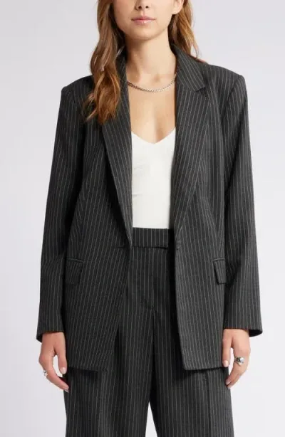 Open Edit Pinstripe Longline Blazer In Grey Dark Charcoal Stripe