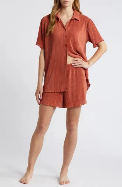 Open Edit Plissé Short Pajamas In Rust Redwood