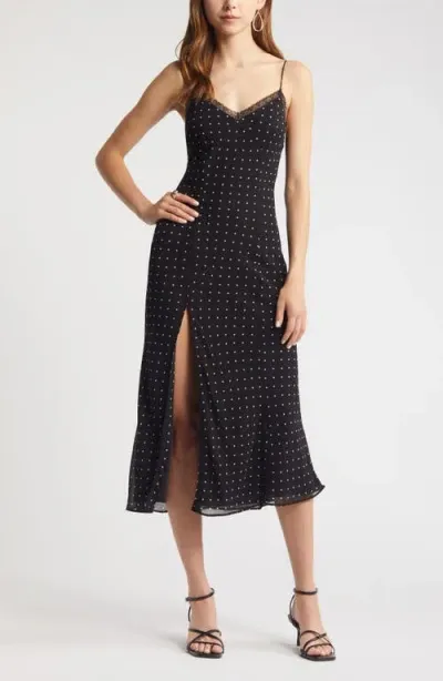 Open Edit Polka Dot Lace Trim Slipdress In Black Ode Dot