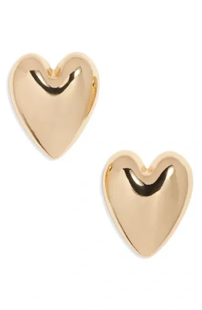 Open Edit Puffy Heart Stud Earrings In Gold