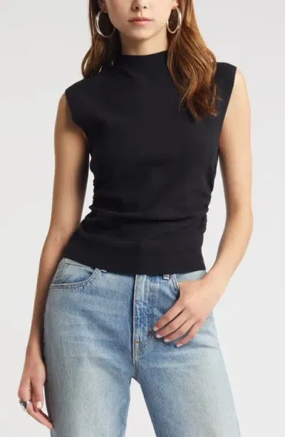 Open Edit Ruched Cap Sleeve Sweater In Black