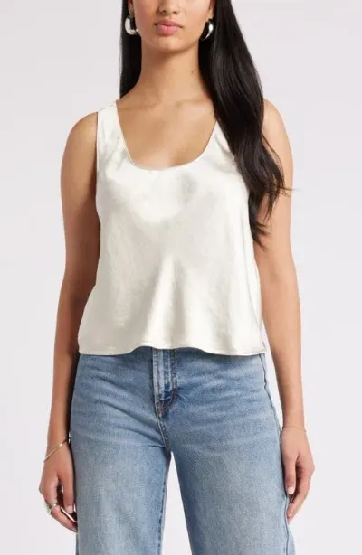 Open Edit Scoop Neck Satin Tank In Ivory Dove