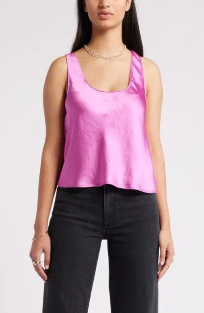 Open Edit Scoop Neck Satin Tank In Pink Rosebud