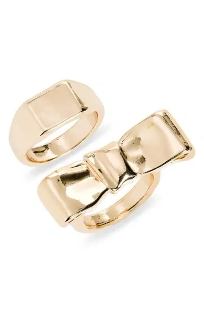 Open Edit Set Of 2 Signet & Bow Rings In Gold