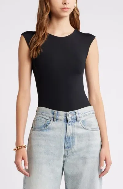 Open Edit Smooth Edit Cap Sleeve Bodysuit In Black