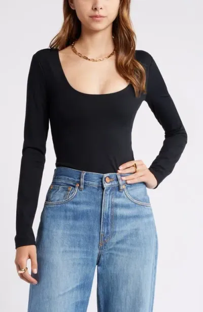 Open Edit Smooth Edit Scoop Neck Top In Black