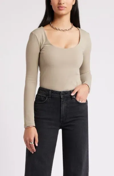 Open Edit Smooth Edit Scoop Neck Top In Grey Chia