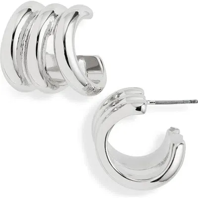 Open Edit Triple Hoop Earrings In Rhodium