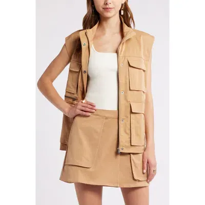 Open Edit Twill Cargo Vest In Tan Cartouche