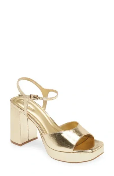 Open Edit Whitney Block Heel Sandal In Gold Metallic