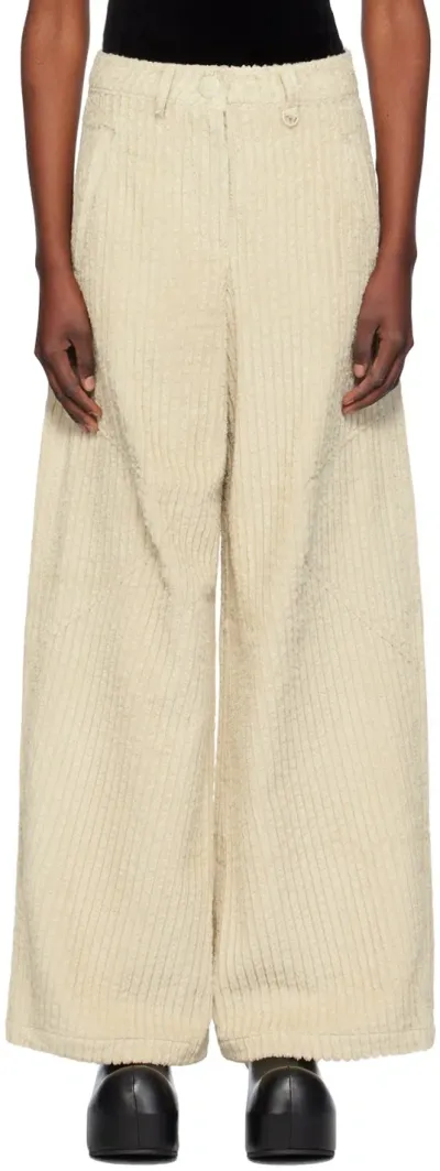 Open Yy Beige Corduroy Wide-leg Trousers In Cream