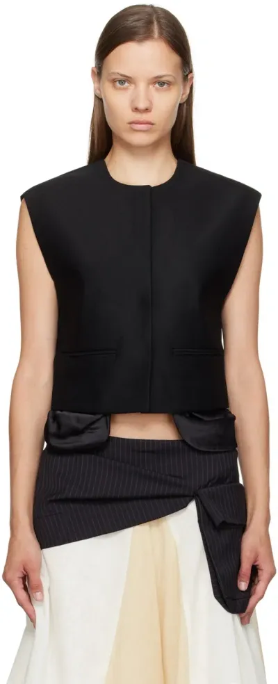 Open Yy Black Exposed Pocket Vest