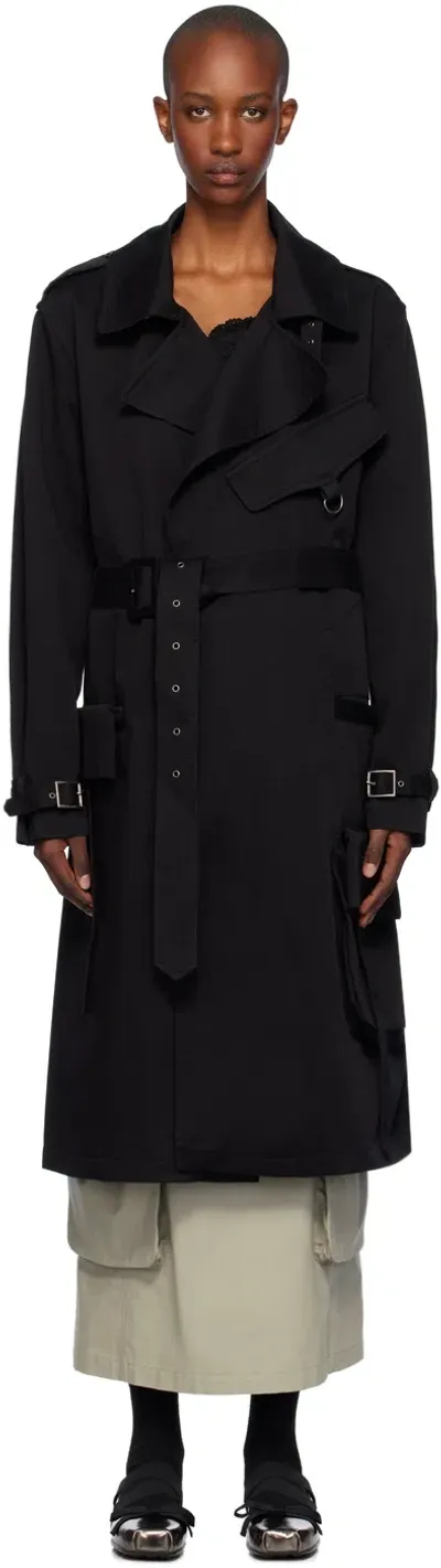 Open Yy Black Motorcycle Trench Coat