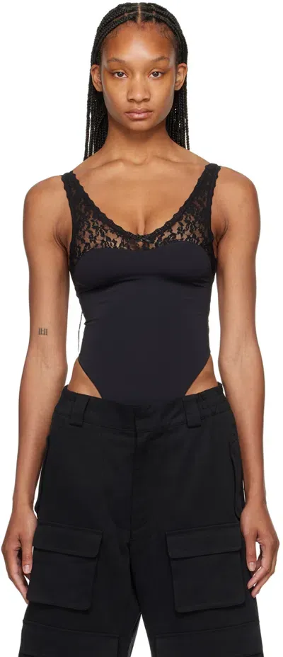 Open Yy Black Scalloped Bodysuit