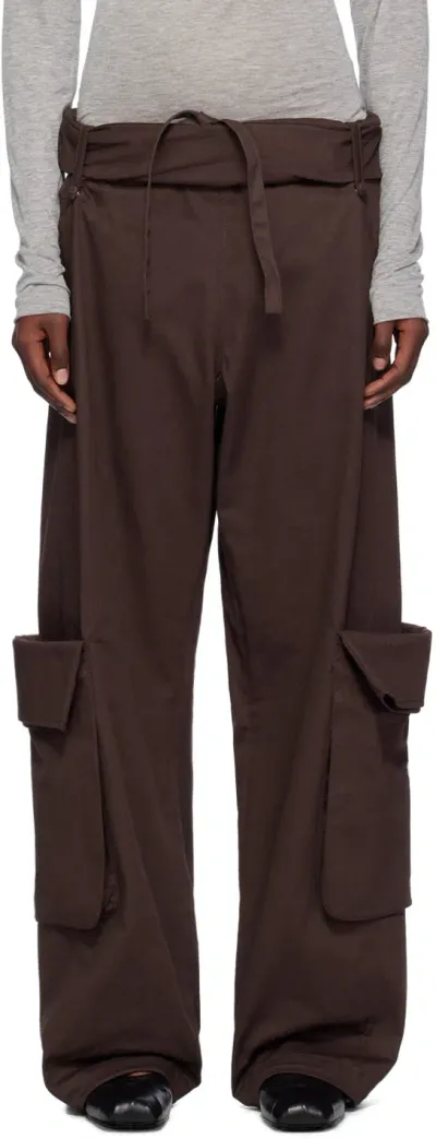 Open Yy Brown Rolled Waist Cargo Pants In Burgundy