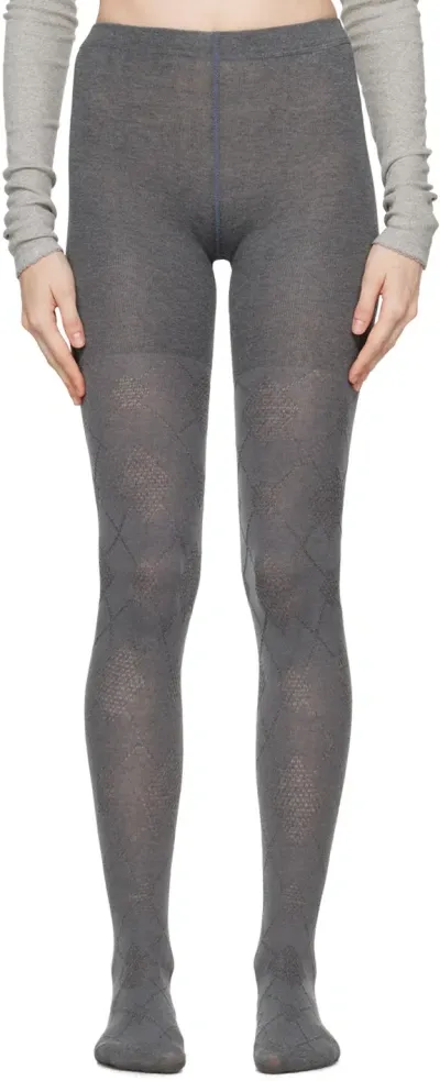 Open Yy Gray Argyle Cotton Tights In Grey