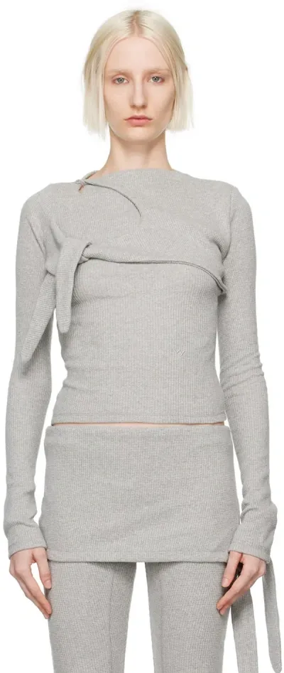 Open Yy Gray Waffle Knot Long Sleeve T-shirt In Grey