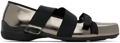 Open Yy Gunmetal Cross Band Ballerina Flats In Silver