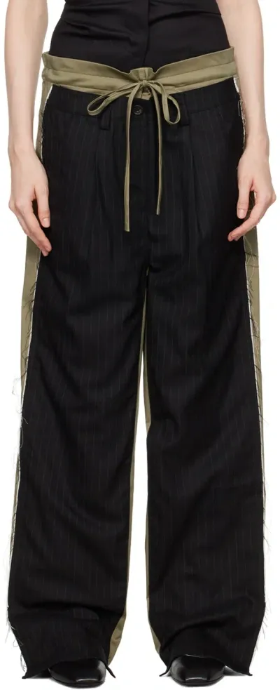 Open Yy Khaki & Black Front Stripe Layered Trousers