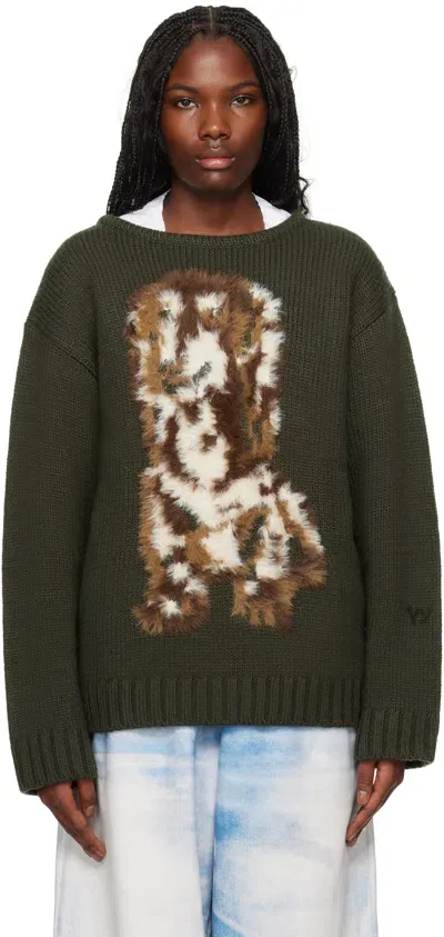 Open Yy Khaki Shaggy Dog Sweater